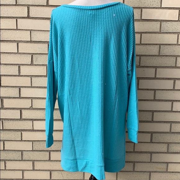 TEAL BLUE WAFFLE DETAILED TOP - Picture 3 of 8